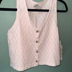 Brixton Button Down Crop Top Buffalo Check Gingham Pink & Cream Size Small NWT